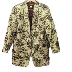 Harris Wallace Vintage Gold Metallic 1990's Glam Evening Wear Long Jacket/Blazer